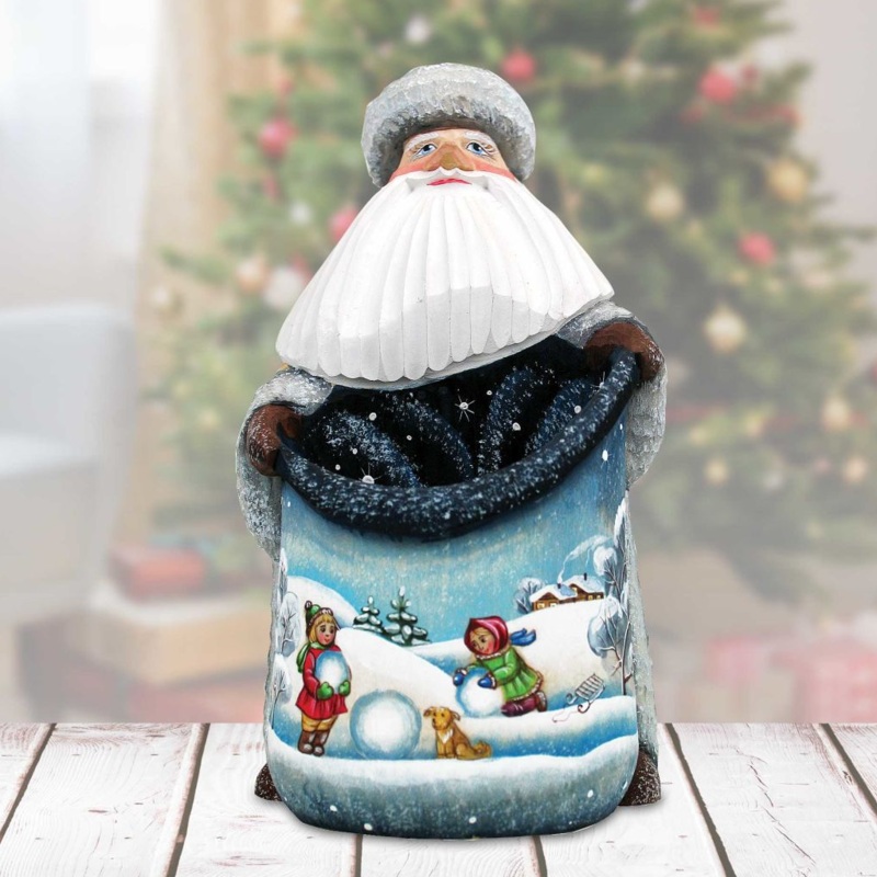 Snow Frolicking Santa Hand-Painted WOODCARVED Masterpiece by G. DeBrekht – Christmas Decor – 8210753 *** PRE-ORDER – Handmade Just for You! ***