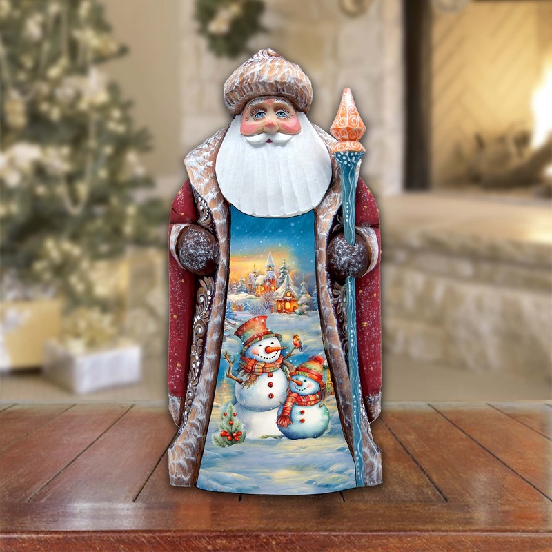 Snowman’s Friend Santa Hand-Painted WOODCARVED Masterpiece by G. DeBrekht – Christmas Dcor – 8202015