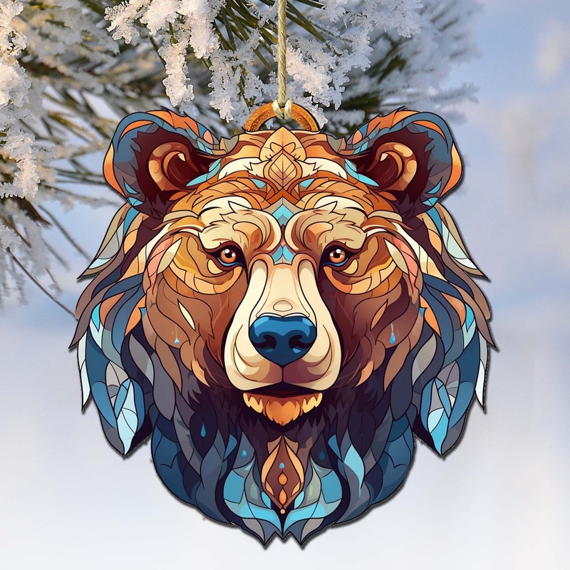 Stained Glass Design Bear Face Wooden Ornaments by  – Wildlife Holiday Decor – 8710124-1