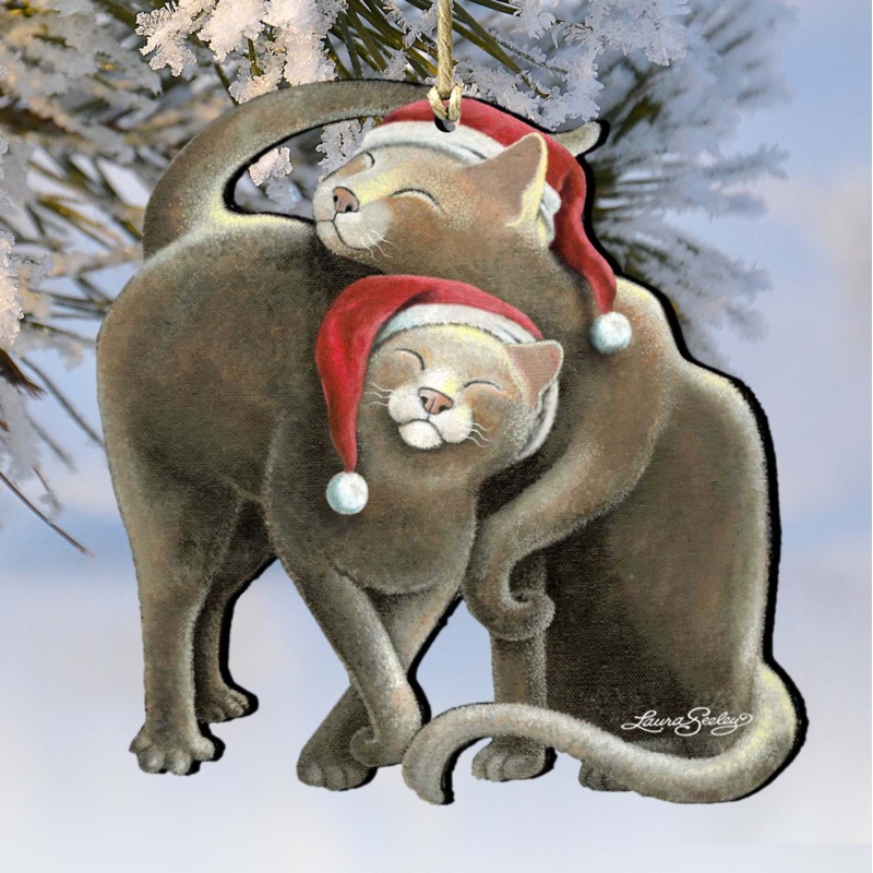 Star Cats Santa Wooden Ornaments by Laura Seeley – Pets Dog and Cats Decor – 8512068-LS
