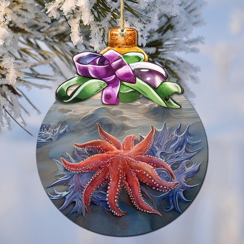 Sunflower Sea Star Bow Wooden Ornaments by  – Wildlife Holiday Decor – 870018