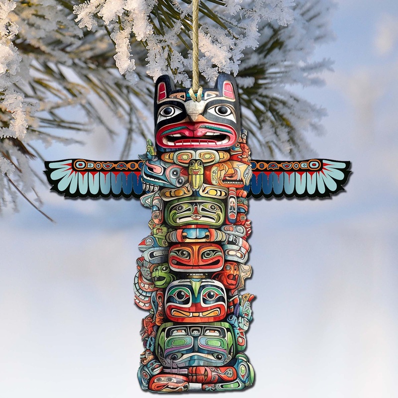 Symbolic Totem Pole Wooden Ornaments by  – Wildlife Holiday Dcor – 8710117-2