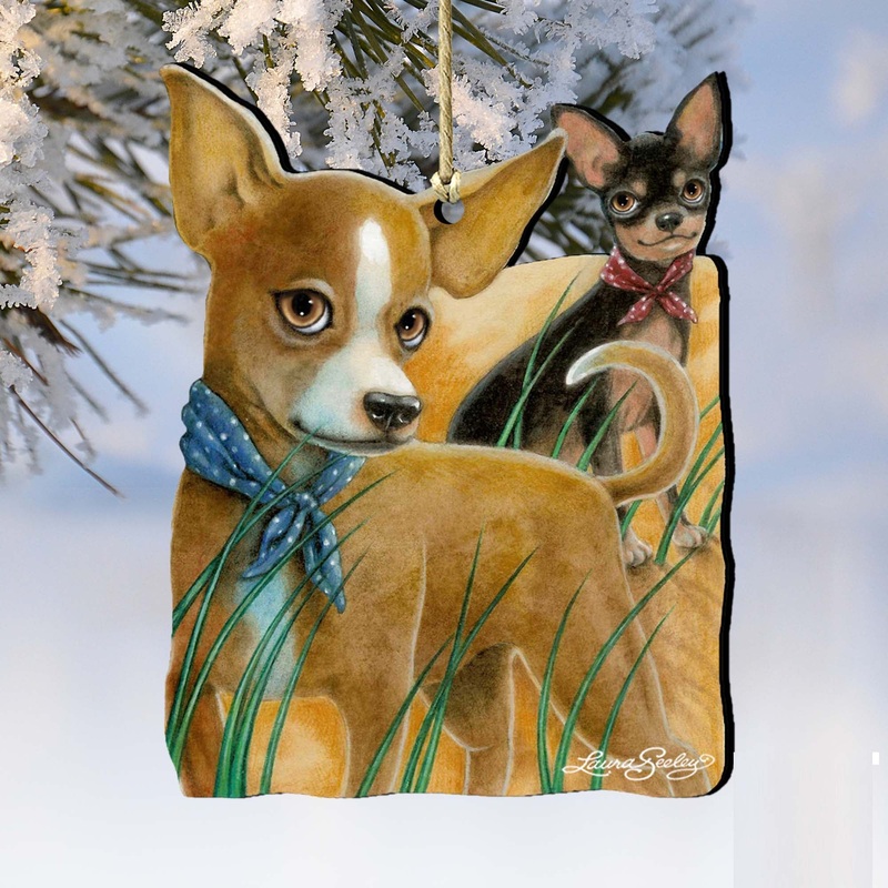 The Couple Dogs Wooden Ornaments by Laura Seeley – Pets Dog and Cats Decor – 8511021-LS