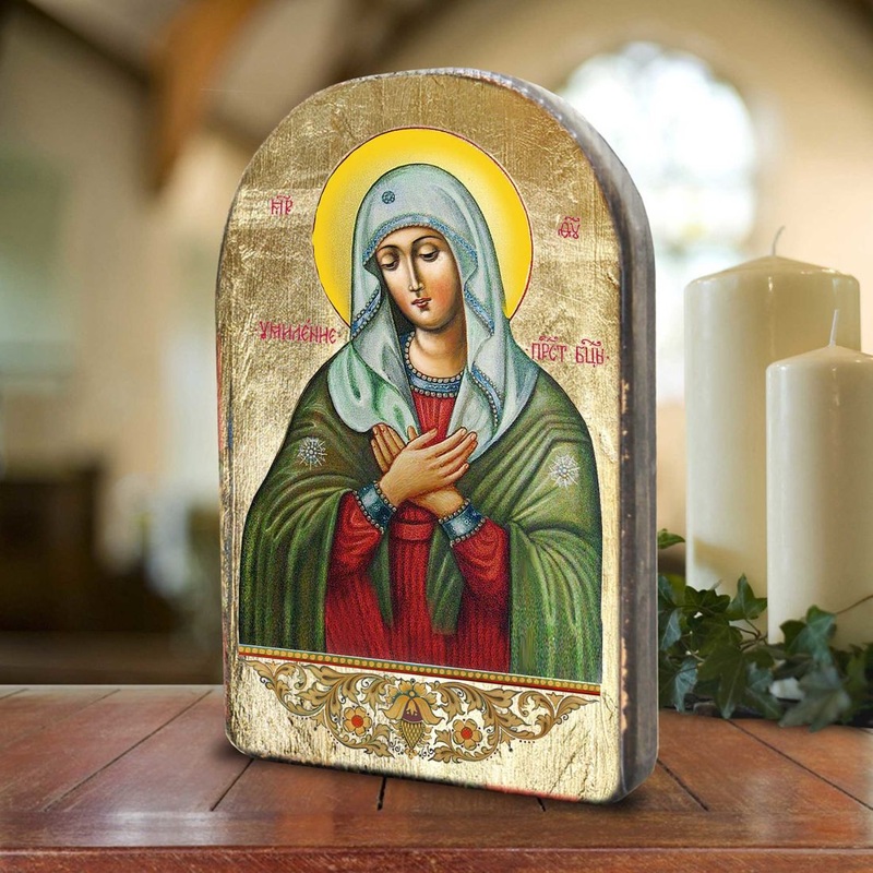 The Mother of God Tenderness Wooden Gold Plated Religious Orthodox Sacred Icon – Inspirational Icon Decor – 86012