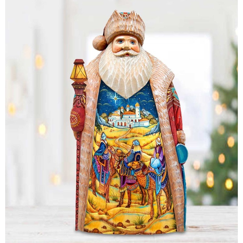Three Kings Santa Hand-Painted WOODCARVED Masterpiece by G. DeBrekht – Nativity Holiday Decor – 210223SE