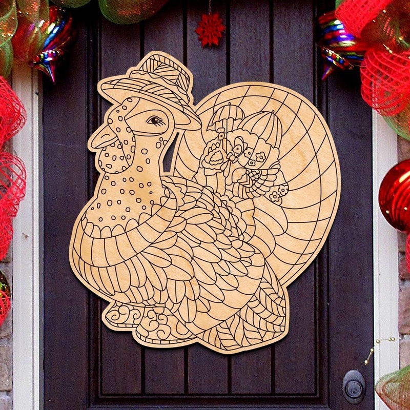 Tom the Turkey DIY Coloring Decorative Holiday Door Hanger 8358904H by G. DeBrekht