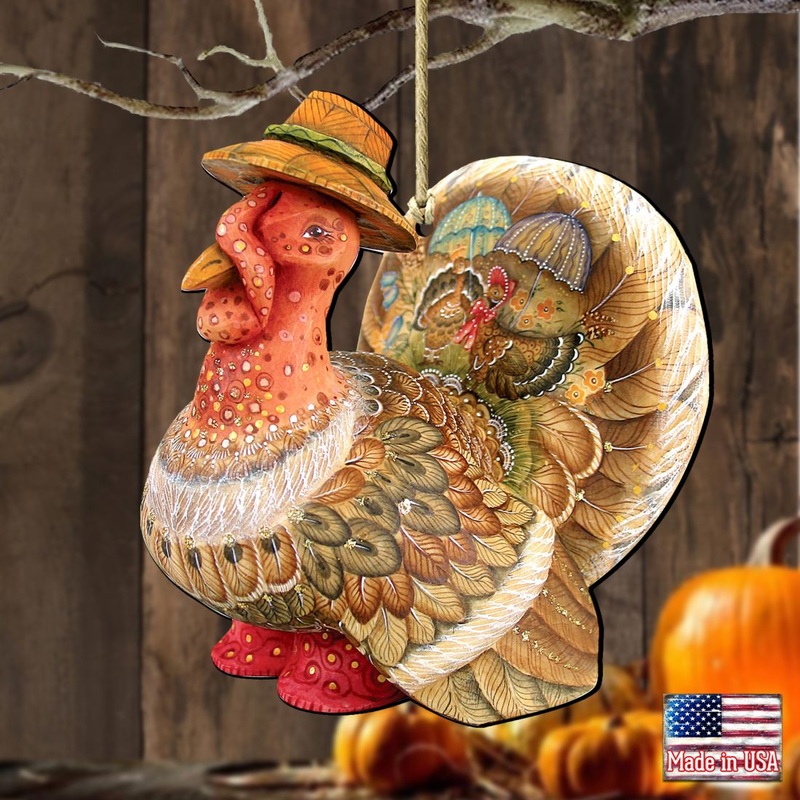 Tom the Turkey Wooden Ornaments by G. DeBrekht – Thanksgiving Halloween Decor – 8158904