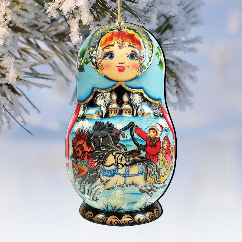Troyka Horse Ride Matreshka Wooden Ornaments by G. DeBrekht – Christmas Decor – 8115225
