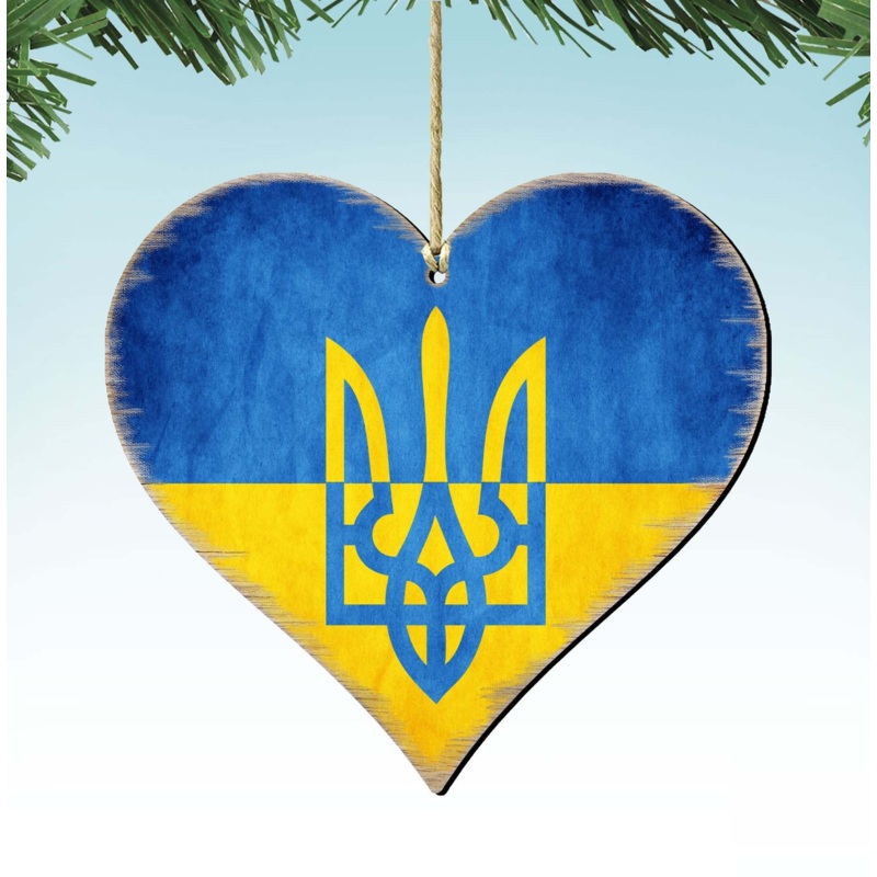 Ukrainian Flag with Trident Wooden Ornaments – International Decor – 8187123