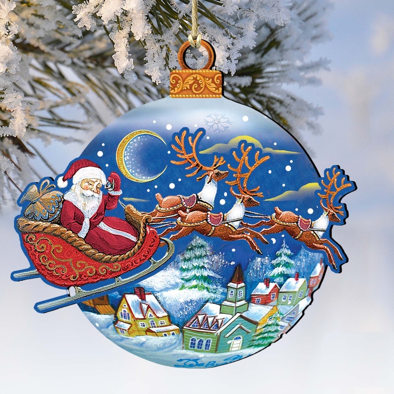 Up-Up and Away Christmas Wooden Ornaments by G. DeBrekht – Christmas Santa Snowman Decor – 8112160