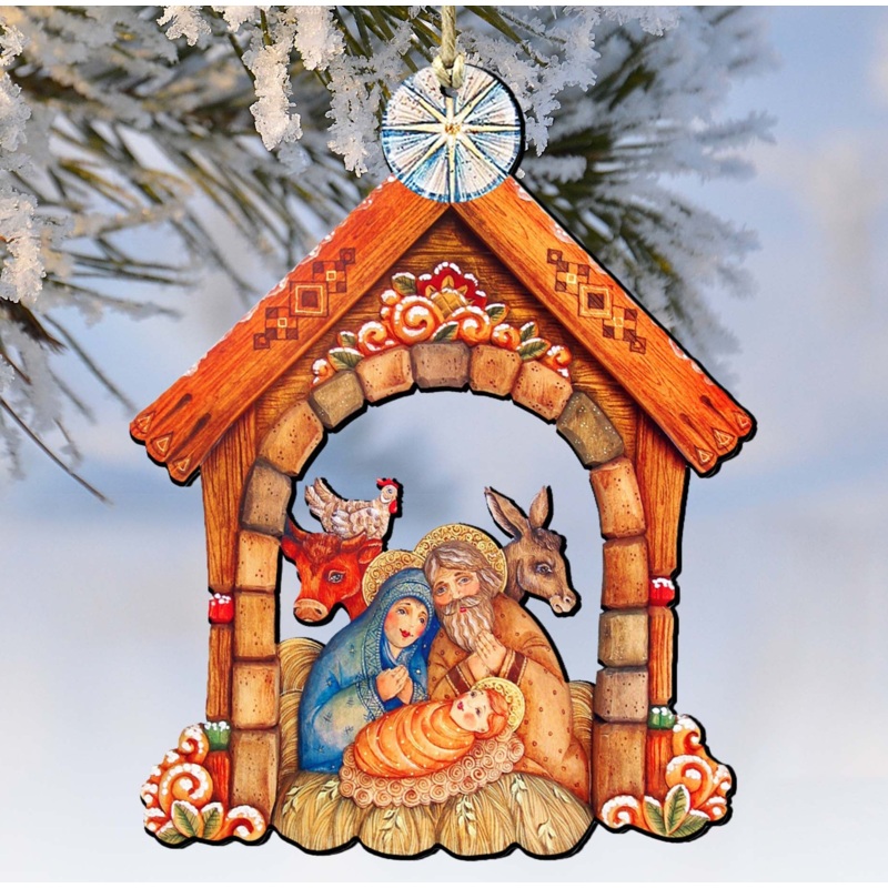 Village Nativity Christmas Wooden Ornaments by G. DeBrekht – Nativity Holiday Decor – 8152630