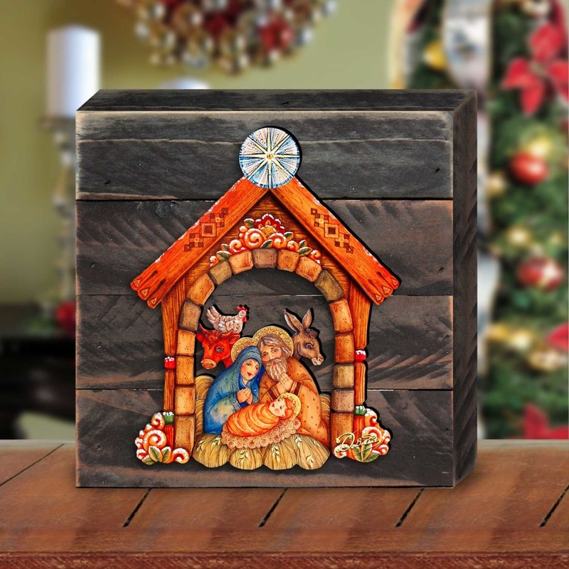 Village Nativity Wooden Decor by G. DeBrekht – Christmas Decor – 8152630B