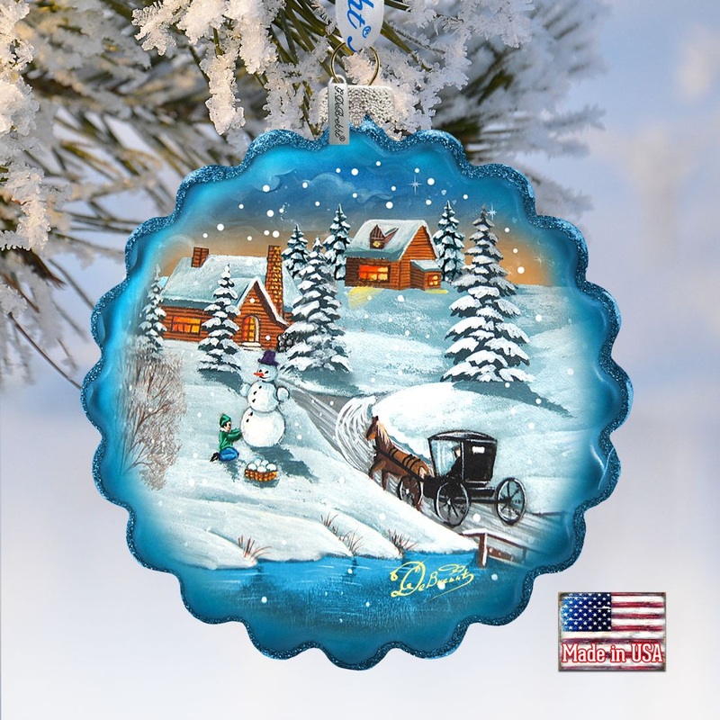 Vintage Village Wreath Glass Ornament by G. DeBrekht – Christmas Decor – 759-043