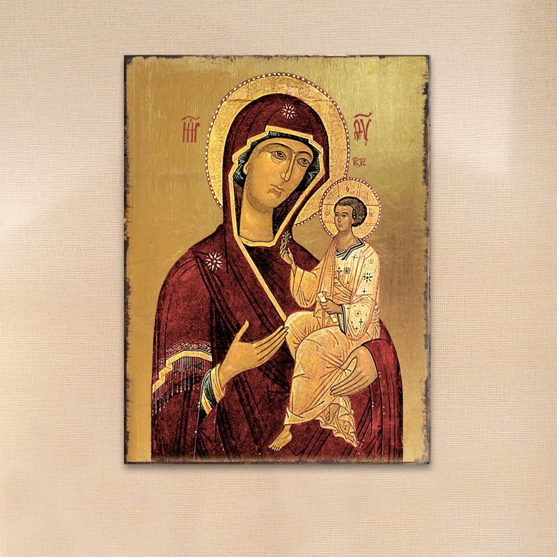 Virgin Mary Wooden Gold Plated Religious Orthodox Sacred Icon – Inspirational Icon Decor – 85063