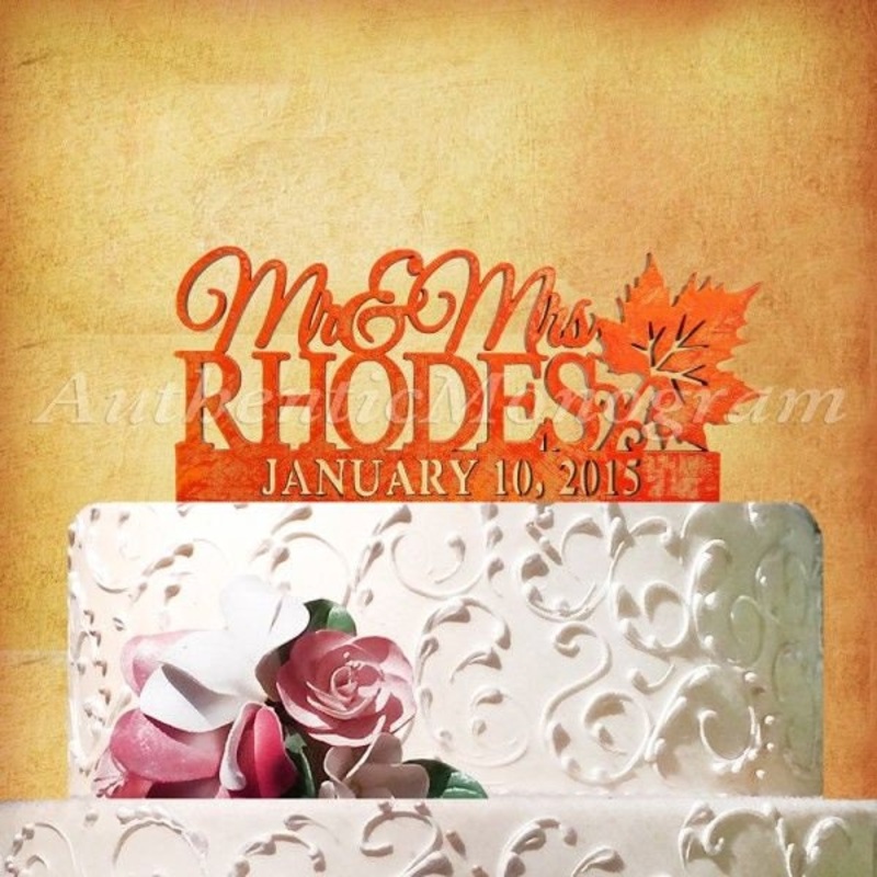 Wedding Cake Topper – Fall Wedding Cake Topper –  6 Mr. and Mrs. Cake Topper – Wooden Cake Topper with date Autumn Wedding   #94127F