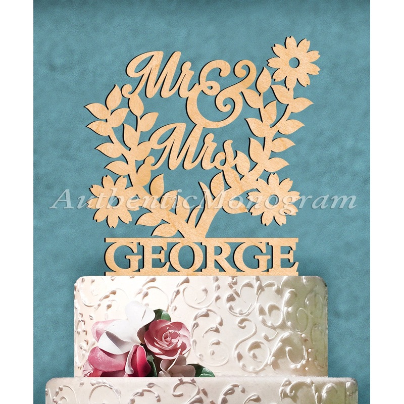 Wedding Cake Topper – Natural wood Custom Mr. & Mrs. Floral Cake Topper. Wedding, Initial, Celebration, Summer Wedding, Summer Party 94350