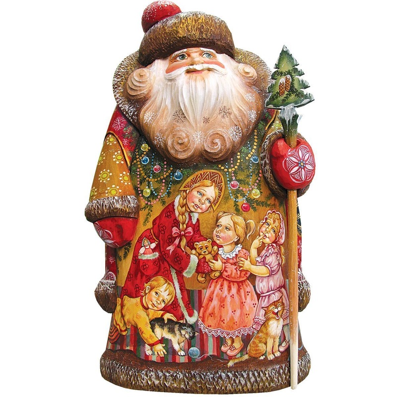 Welcoming Santa little family, Hand-Painted WOODCARVED Figurine L291323 by G. DeBrekht – SPECIAL ORDER
