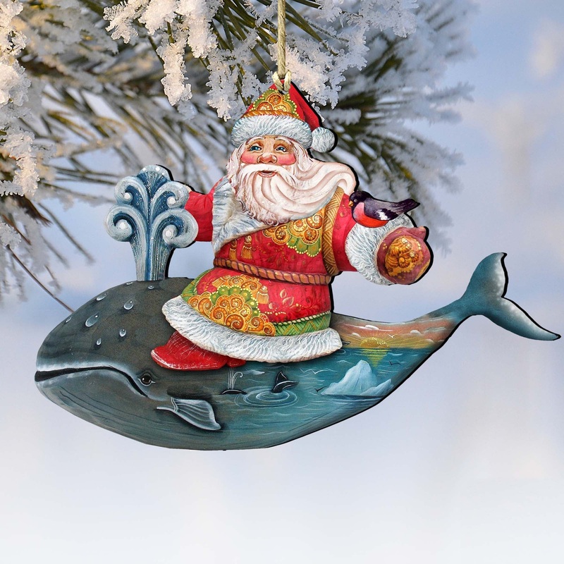Whale Santa Wooden Ornaments by G. DeBrekht – Christmas Santa Snowman Decor – 8117827