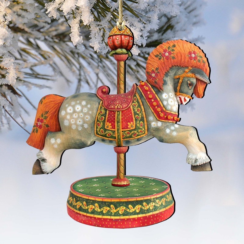 White Arabian Carousel Horse Wooden Ornaments by G. DeBrekht – Carousel Holiday Decor – 8114041-2