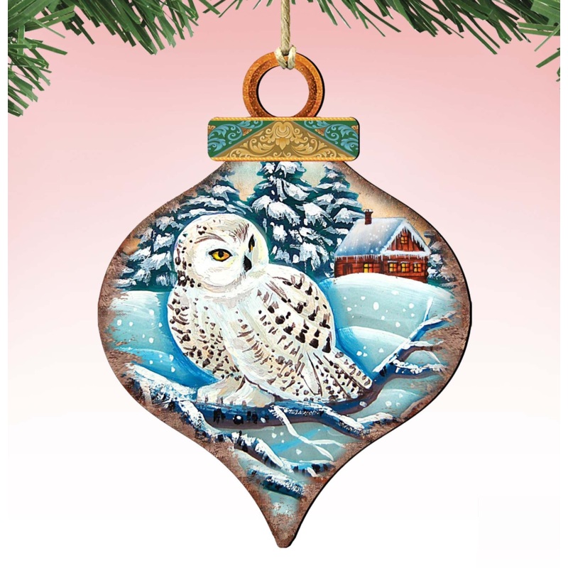 White Owl Drop Wooden Ornaments by G. DeBrekht – Wildlife Holiday Decor – 8035213