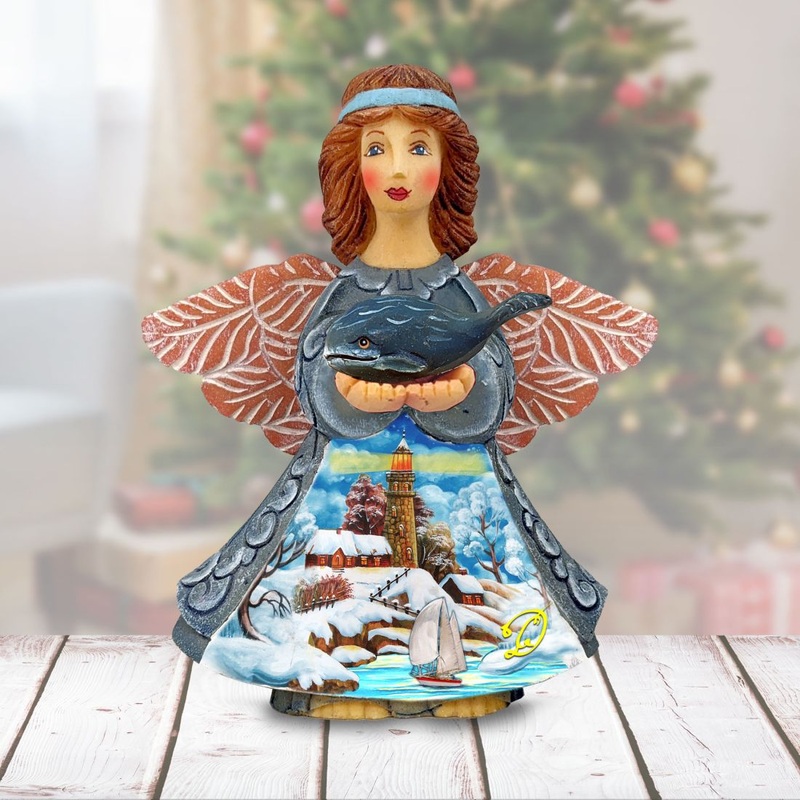 Winter Angel with Whale Handcrafted Christmas Figurine – G. DeBrekht – Nativity Holiday Decor – 516660