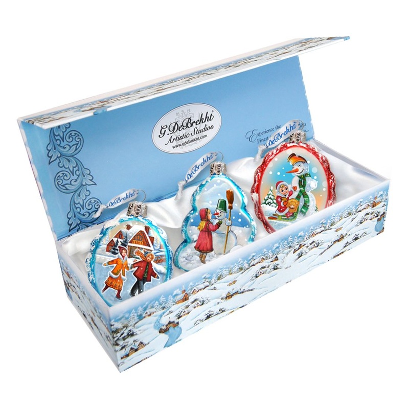 Winter Fun Mercury Glass Ornaments Set of 3 by G. DeBrekht – Christmas Decor – 770129S3