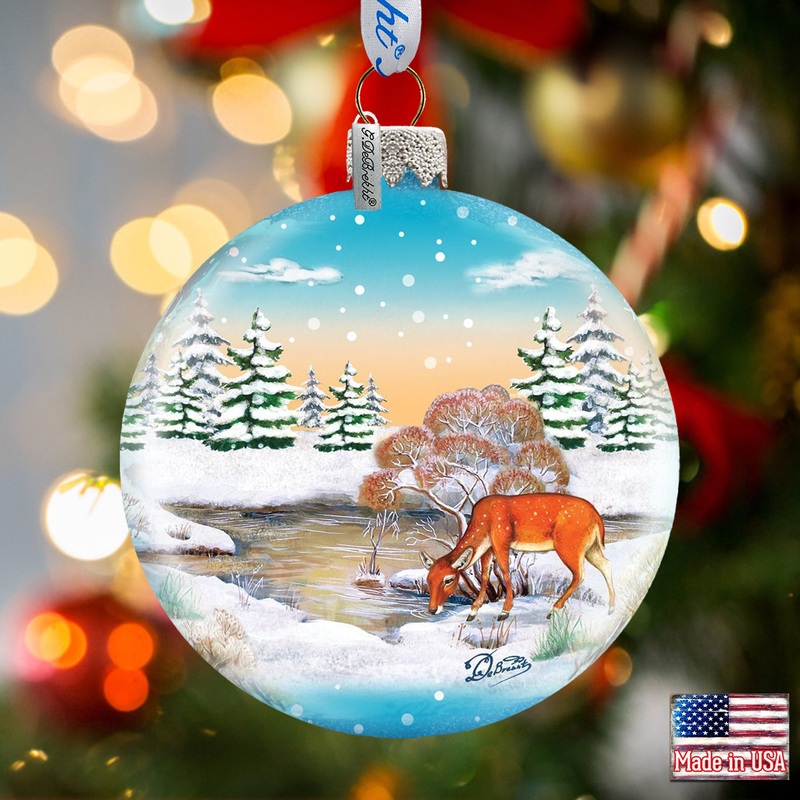 Winter Reindeer Ball Glass Ornament by G. DeBrekht – Wildlife Holiday Dcor – 73416