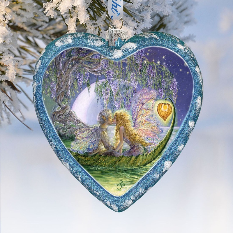 Wisteria Moon Heart Glass Ornament Limited Edition by Josephine Wall – Coastal Holiday Dcor – 738-411-JW
