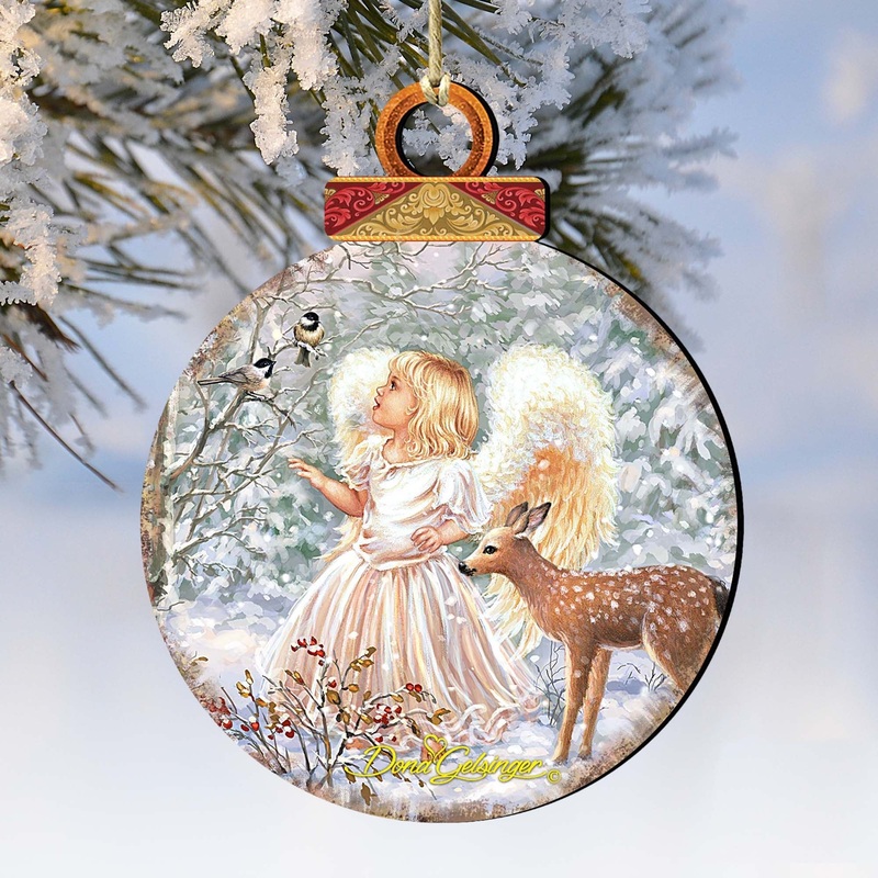 Woodland Angel Deer Wooden Ornaments by Gelsinger – Nativity Holiday Decor – 8021122-1703