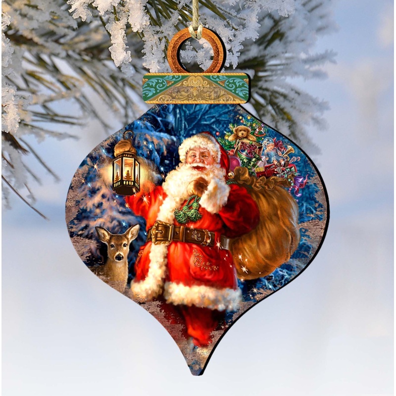 Woodland Santa Wooden Ornaments by Gelsinger – Christmas Santa Snowman Decor – 8031051-1105