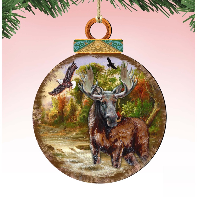 Woodsy Moose Ball Wooden Ornaments by G. DeBrekht – Wildlife Holiday Decor – 8025215