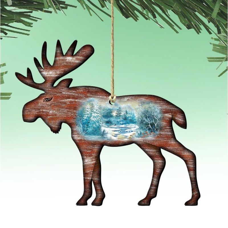 Woodsy Moose Christmas Wooden Ornaments by G. DeBrekht – Wildlife Holiday Decor – 8198222