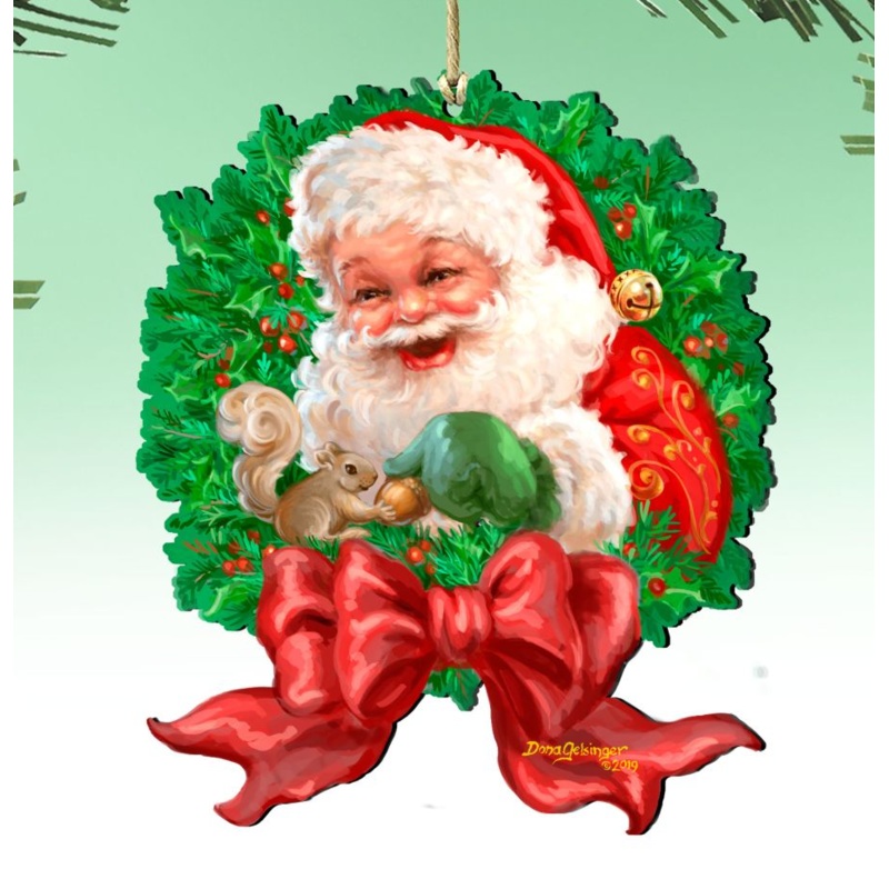 Wreath Santa Bow Wooden Ornaments by Gelsinger – Christmas Decor – 8161014-1309