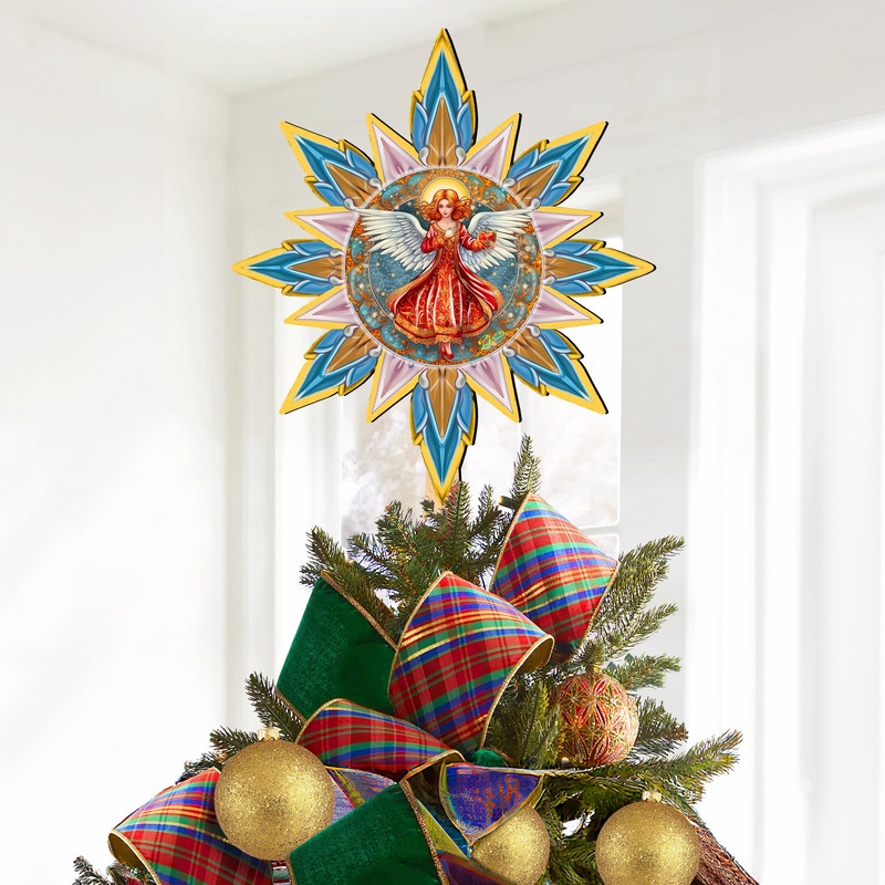 Angel with Love Star Tree Topper Wooden Decor by G. Debrekht – Nativity Holiday Decor – 89508