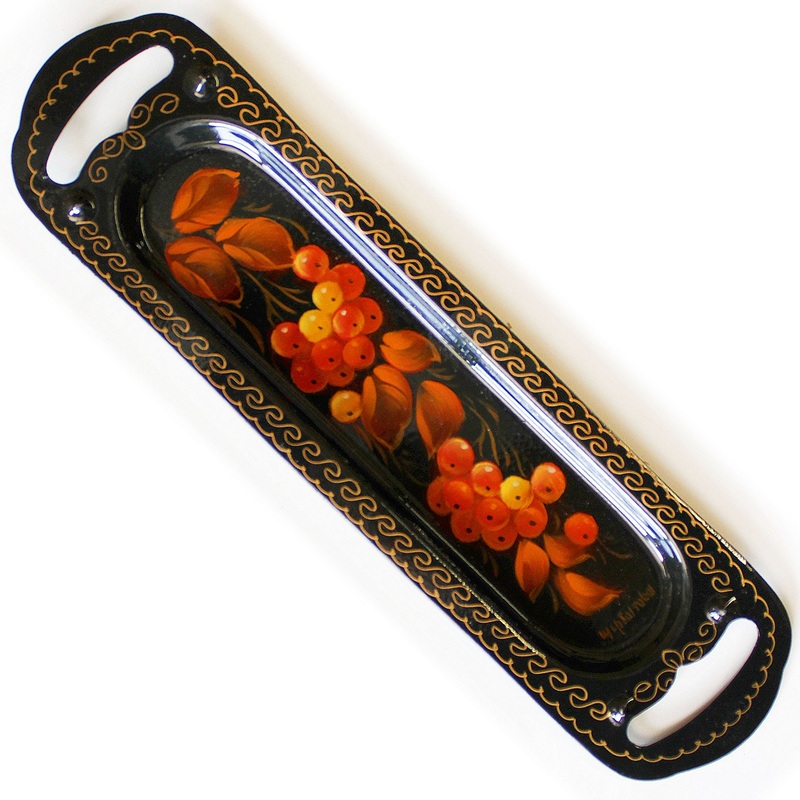 Authentic Zhostovo Floral Hand-Painted Black Metal Tray – 10 x 3 – Kitchenware Gift and Decor – Decorative Work of Art by  – Functional Kitchenware and Unique TableWall Decor