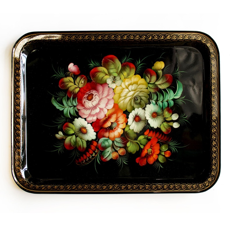 Authentic Zhostovo Floral Hand-Painted Black Metal Tray 18×14 – Kitchenware Gift One-of-a-Kind Work of Art by  Functional Kitchenware Table and Unique Wall Decor