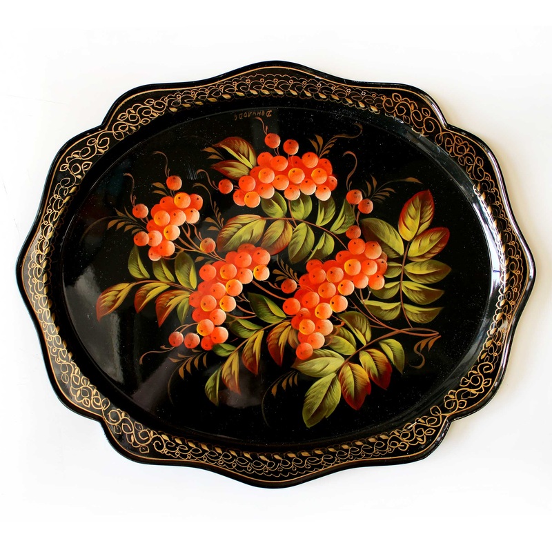 Authentic Zhostovo Floral Hand-Painted Metal Tray 15×12 – Unique Kitchenware and Gift Handmade Decorative Art One-of-a-Kind Work of Art by  Functional Kitchenware Table and Unique Wall Decor