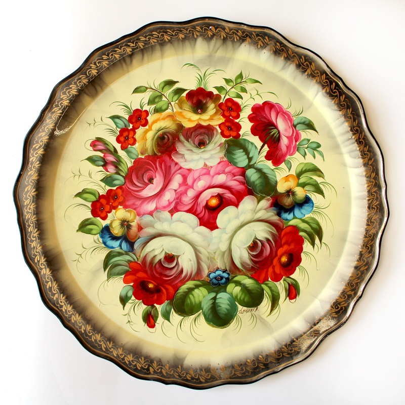 Authentic Zhostovo Hand-Painted Metal Tray – 17×17 – Floral Kitchenware and Gift A One-of-a-Kind Work of Art by  – Functional Kitchenware and Table Decor – Unique Wall Decor