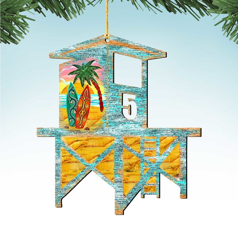 Beach Lifeguard Tower Wooden Ornaments by G. DeBrekht – Coastal Holiday Decor – 8198540