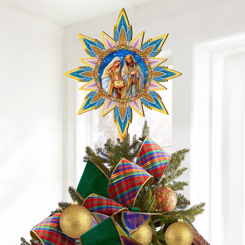 Born Under Bright Star Tree Topper Wooden Decor by G. Debrekht – Nativity Holiday Decor – 89503