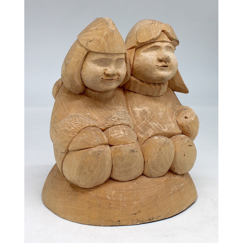 Brother and Sister – Wood-Carved Figurine 5 x 5 x 6 Limited Edition by GDeBrekht – Nature Wood Carving