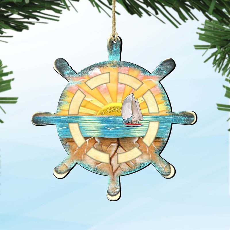 Captain Wheel Wooden Ornaments by G. DeBrekht – Coastal Holiday Decor – 8198536