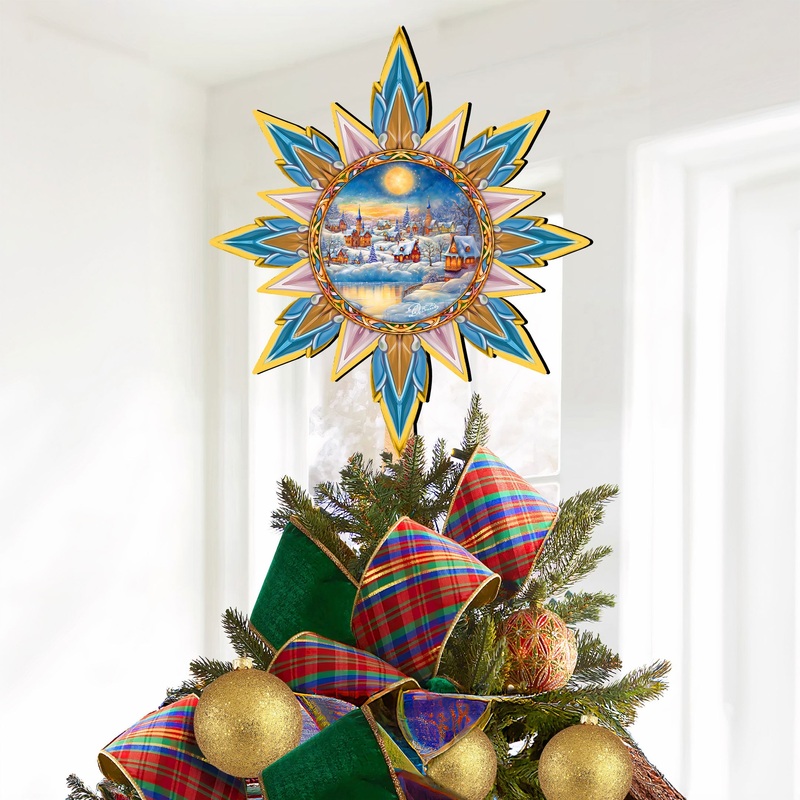 Christmas Village Star Tree Topper Wooden Decor by G. Debrekht – Christmas Decor – 89519