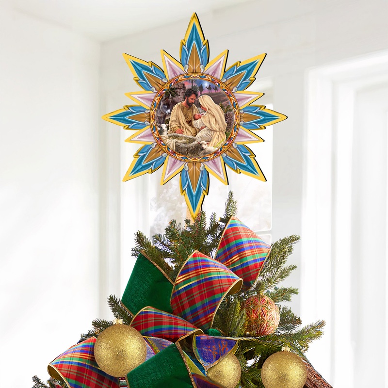 Classic Nativity Star Tree Topper Wooden Dcor by D. Gelsinger – Nativity Holiday Dcor – 89502-DG