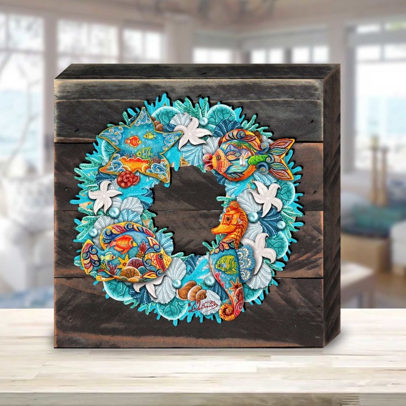 Coastal Wreath Wooden Decor by G. DeBrekht – Coastal Holiday Decor – 8185306-3B