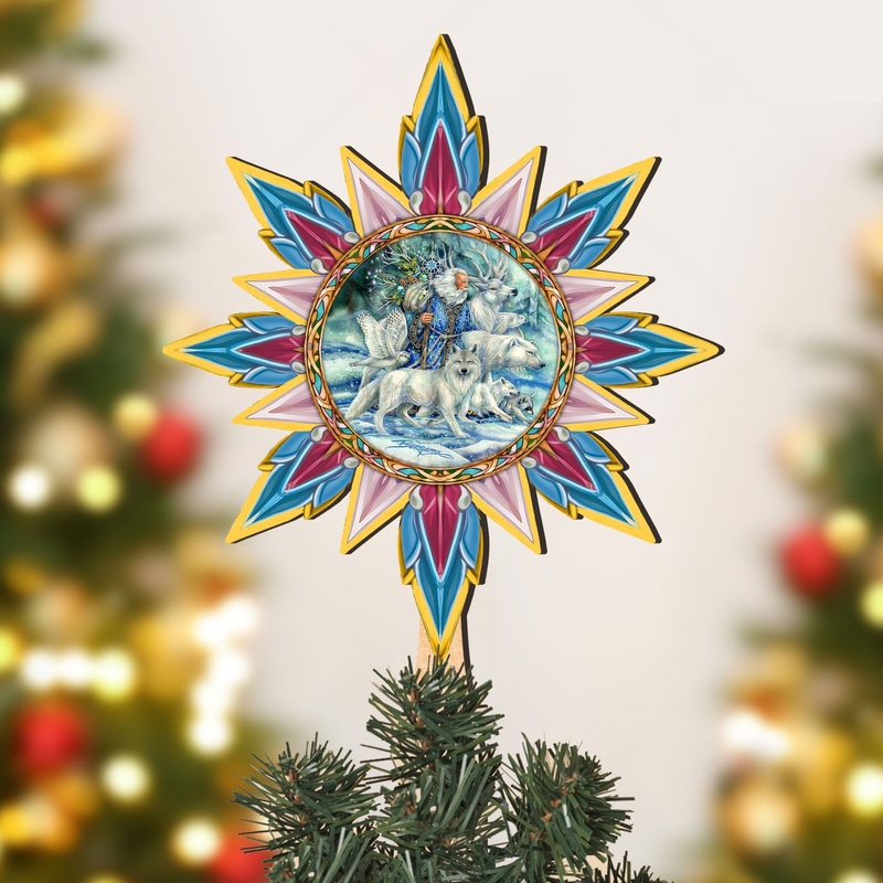 Cool Winds Father Winter Animals Tree Topper Wooden Decor by J. Bergsma  – Santa Snowman Decor – 89521-JB