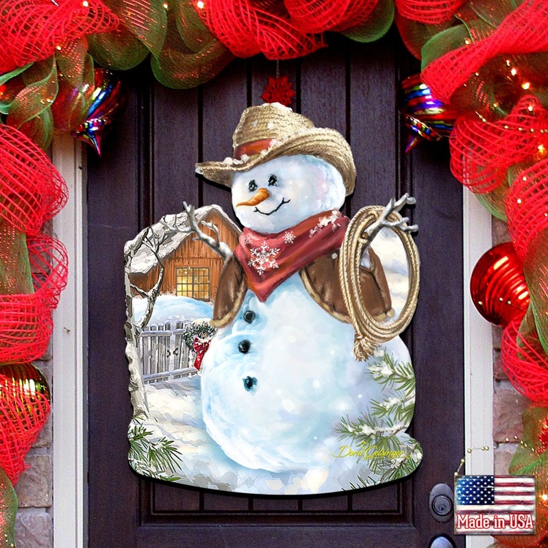 Cowboy Snowman Christmas Door Decor by D. Gelsinger – Christmas Santa Snowman Decor – 8121115H-1541