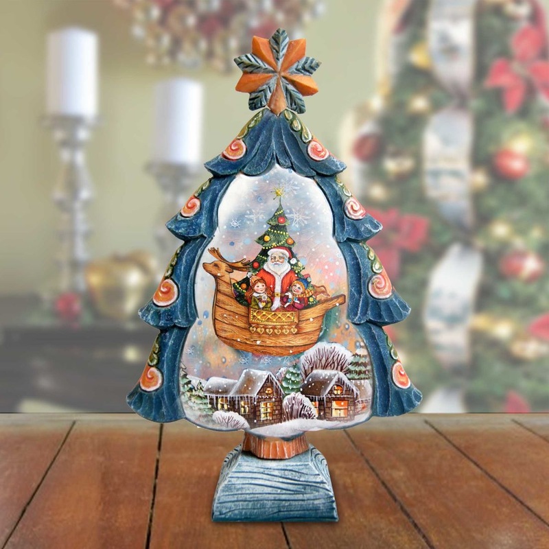 Flying to Town Tree Handcrafted Christmas Figurine – G. DeBrekht – Christmas Santa Snowman Decor – 588052M