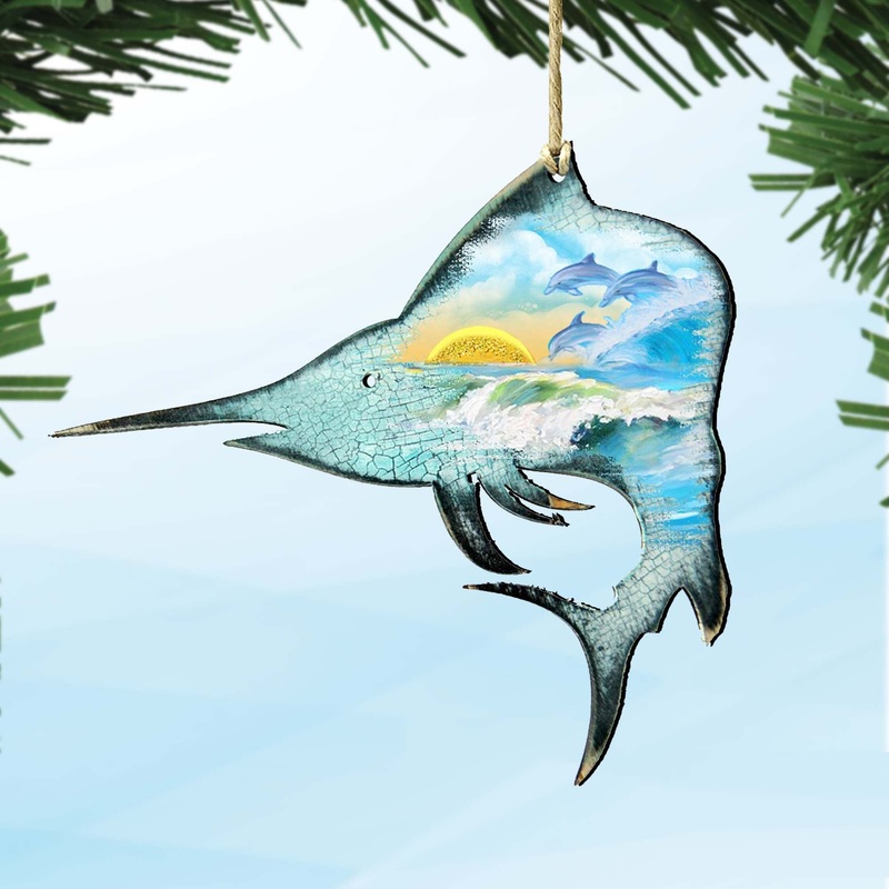 Marlin Fish Wooden Ornaments by G. DeBrekht – Coastal Holiday Decor – 8198533