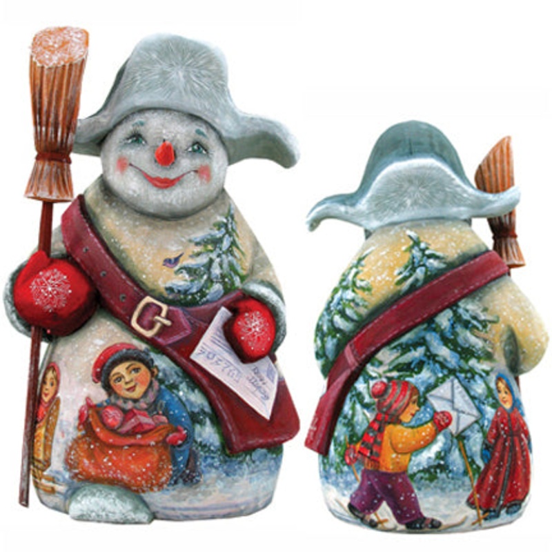 Mr. Snowman Frosty Messenger Hand-Painted WOODCARVED Masterpiece by G. DeBrekht – Christmas Santa Snowman Decor – 2821580 *** PRE-ORDER – Handmade Just for You! ***